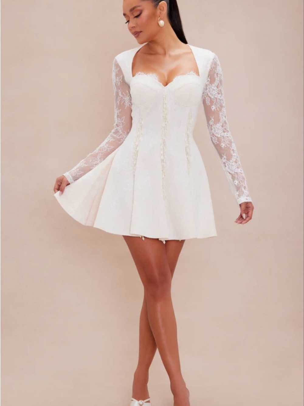 Elizabeth Lace Mini Dress - Ivory/White